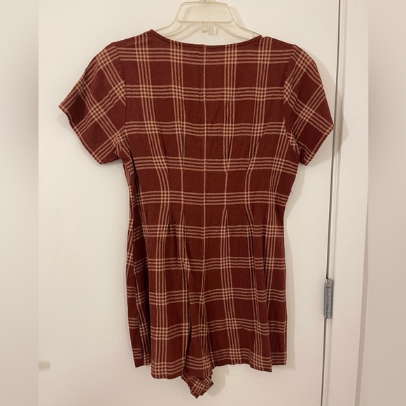 Millibon Maroon and Cream Plaid Button Down Romper - Picture 5 of 5